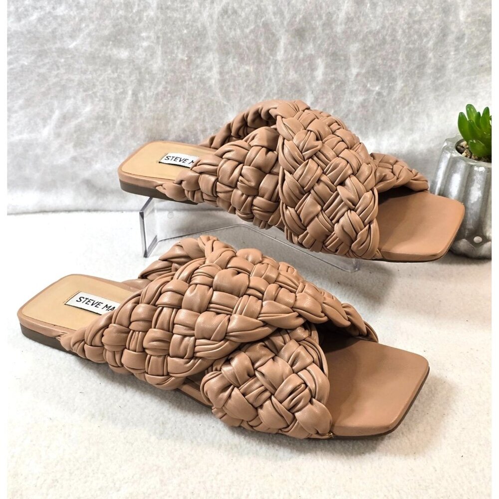Steve Madden Womens Woven Tan Flat Sandals‎ Size 8.5M